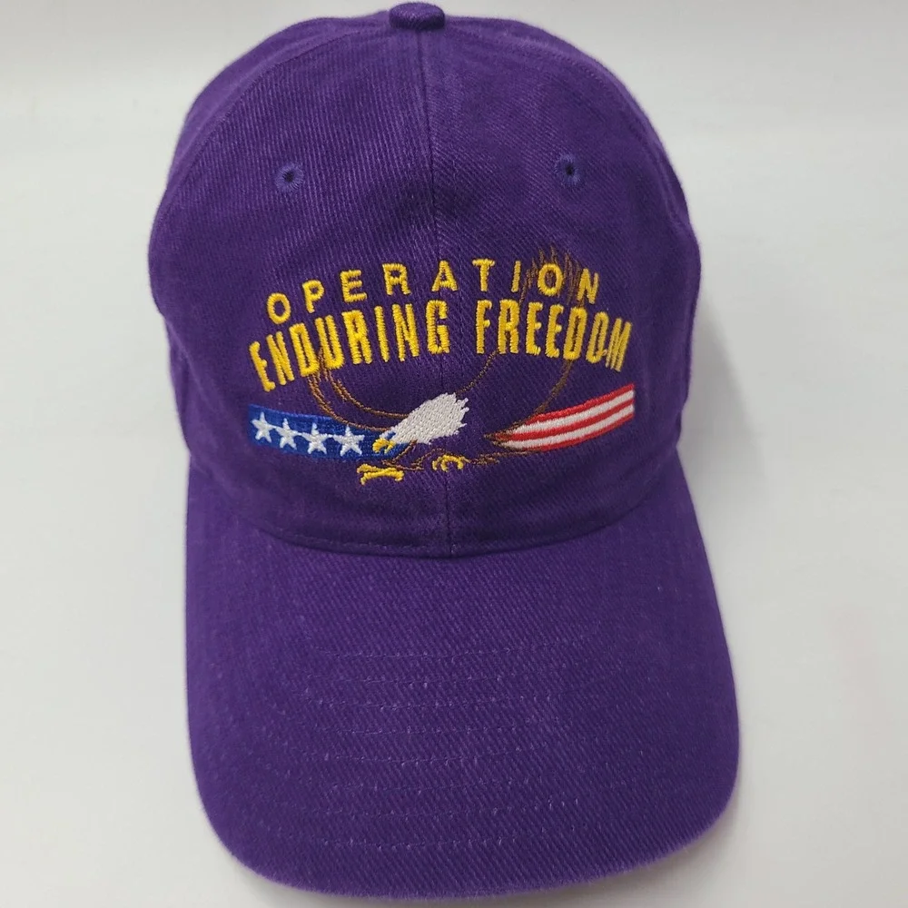 Vintage Operation Enduring Freedom Hat Strapback Purple USA Military OEF War Men